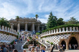 a group of people walking up and down a set of stairs