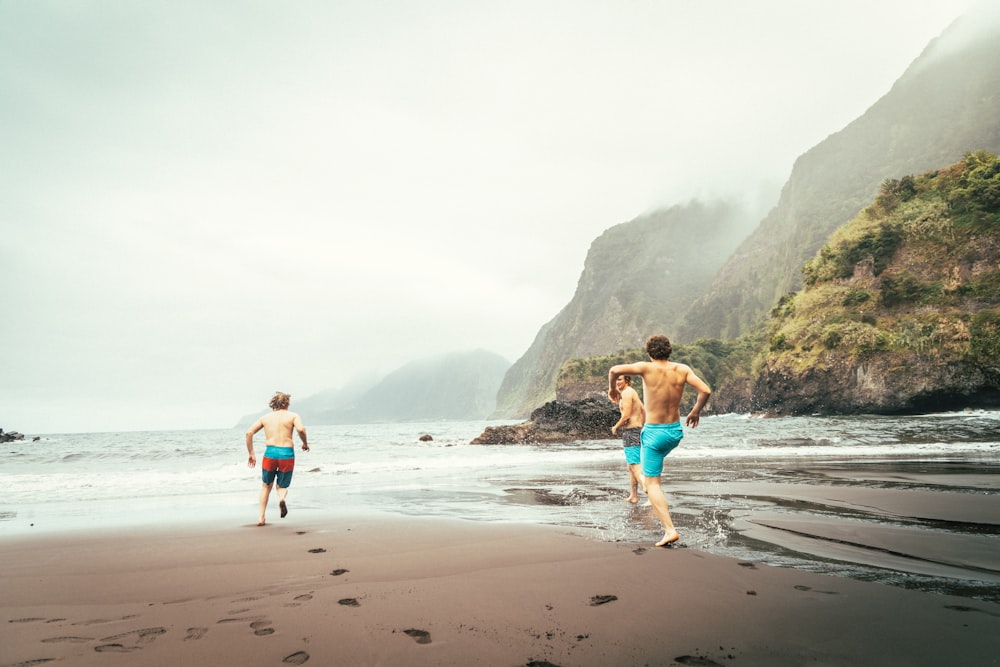 a couple of people that are walking on a beach