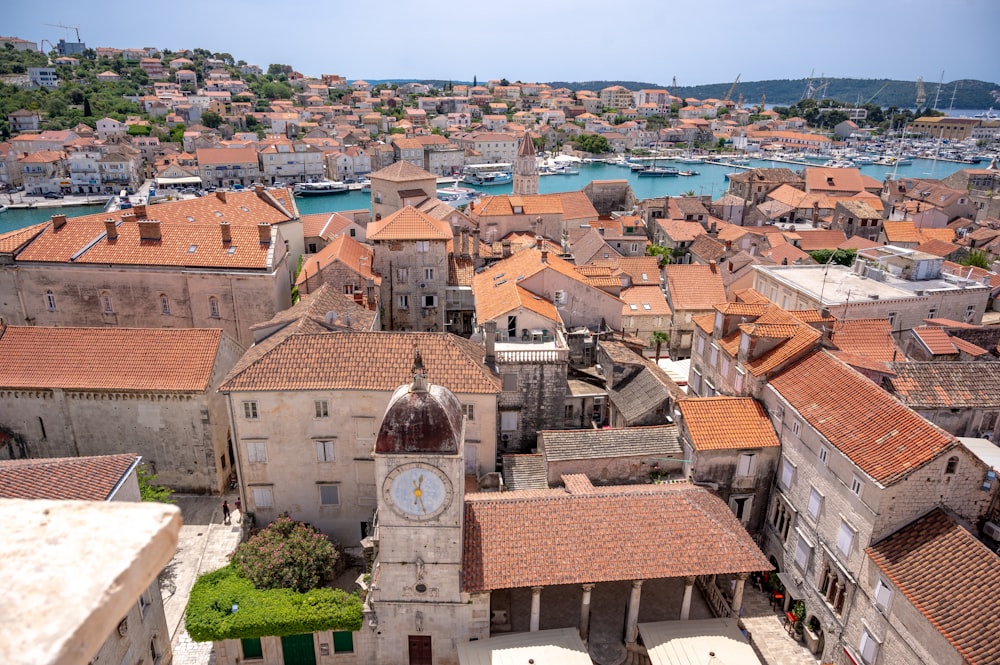 an aerial view of a city with many buildings