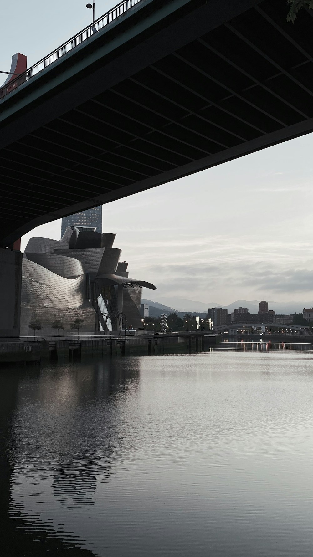 a large body of water under a bridge