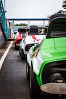 A colorful lineup of finished karts ready for delivery.