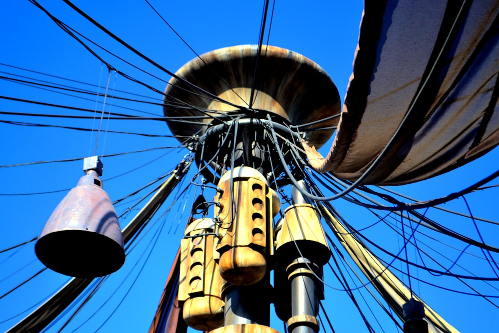 a close up of a street light pole