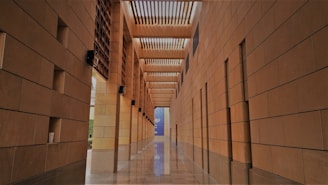 Modern hospital corridor with natural light and clean architectural lines