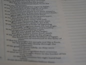 The image features a close-up view of a page from a religious text, possibly a Bible, displaying a number of verses arranged in a column. The text appears to be discussing historical events and divine actions.