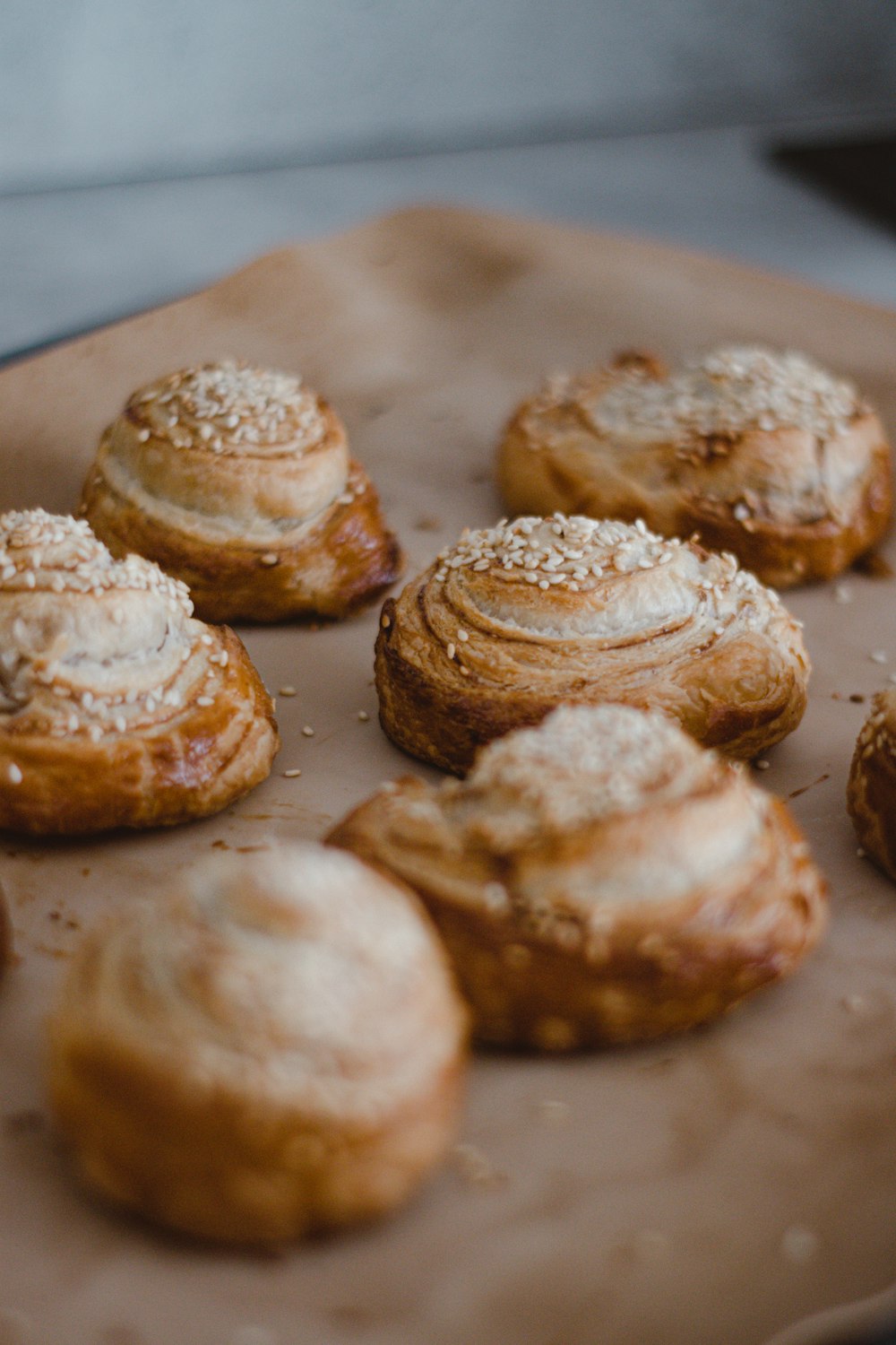 a bunch of pastries that are on a tray