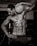 A muscular man is holding a basketball against his shoulder, showcasing a defined physique. The scene is captured in a gym setting with dim lighting, creating strong shadows and highlights on the man's body. The image is in black and white, adding a dramatic and intense effect.