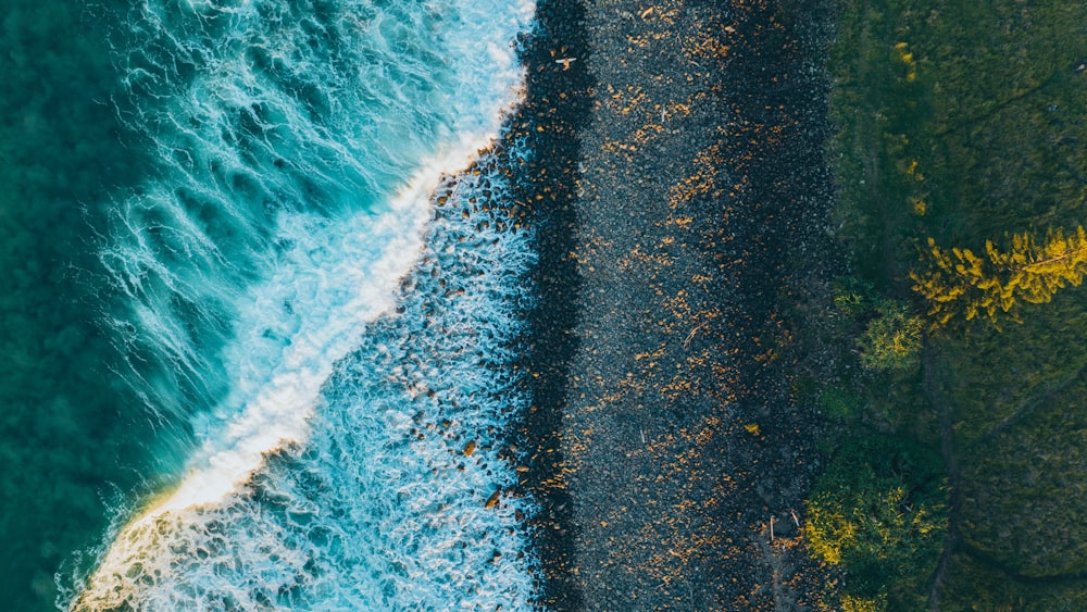 an aerial view of a body of water