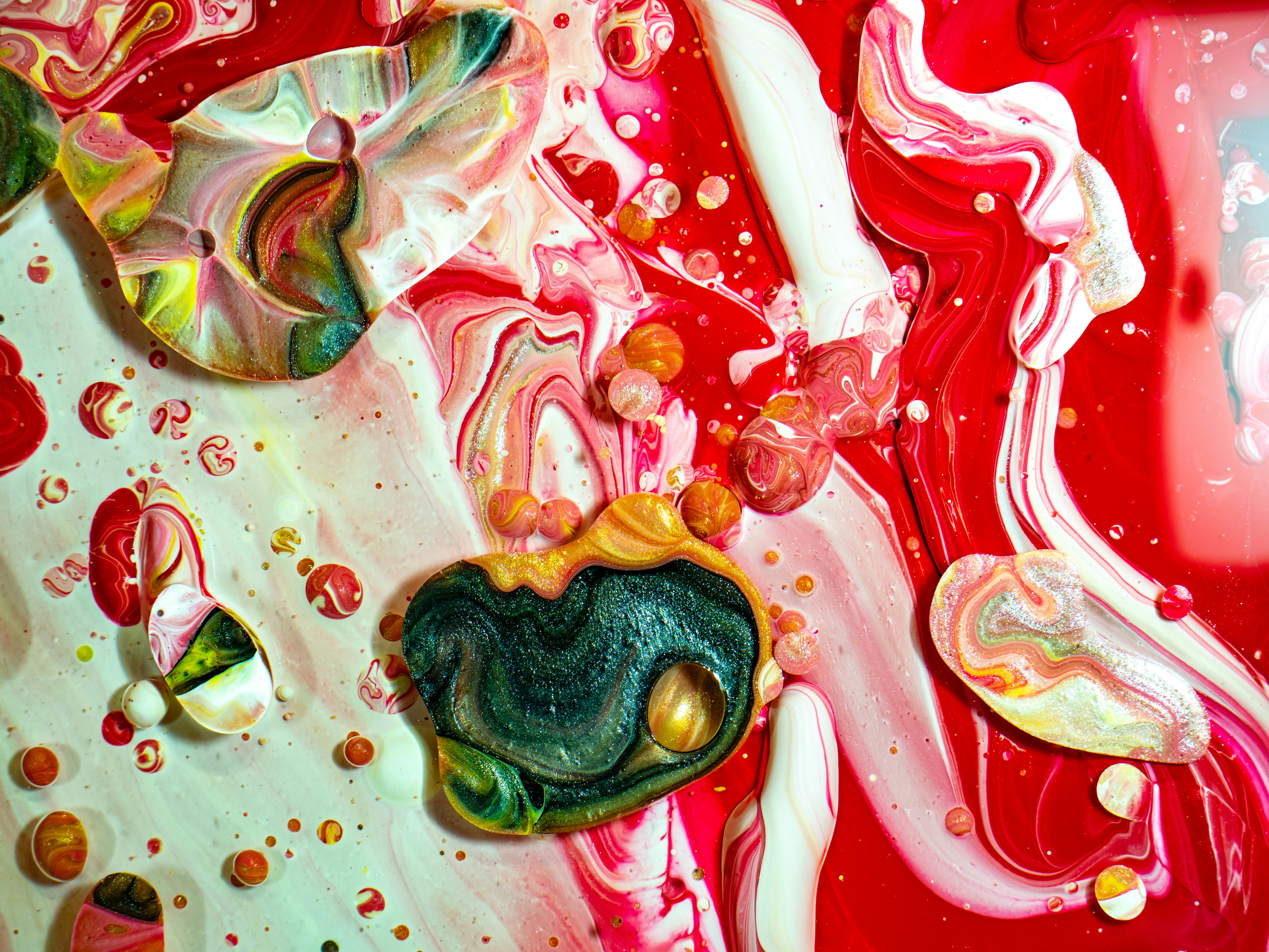 A close up of a red and white abstract painting photo – Free Abstract ...