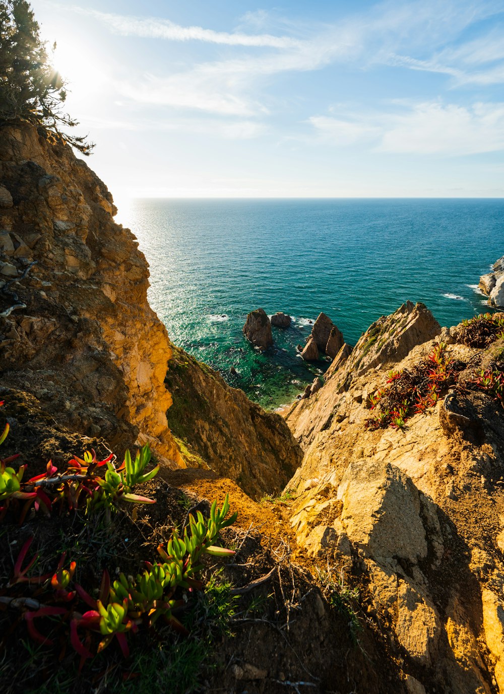 a view of the ocean from a cliff