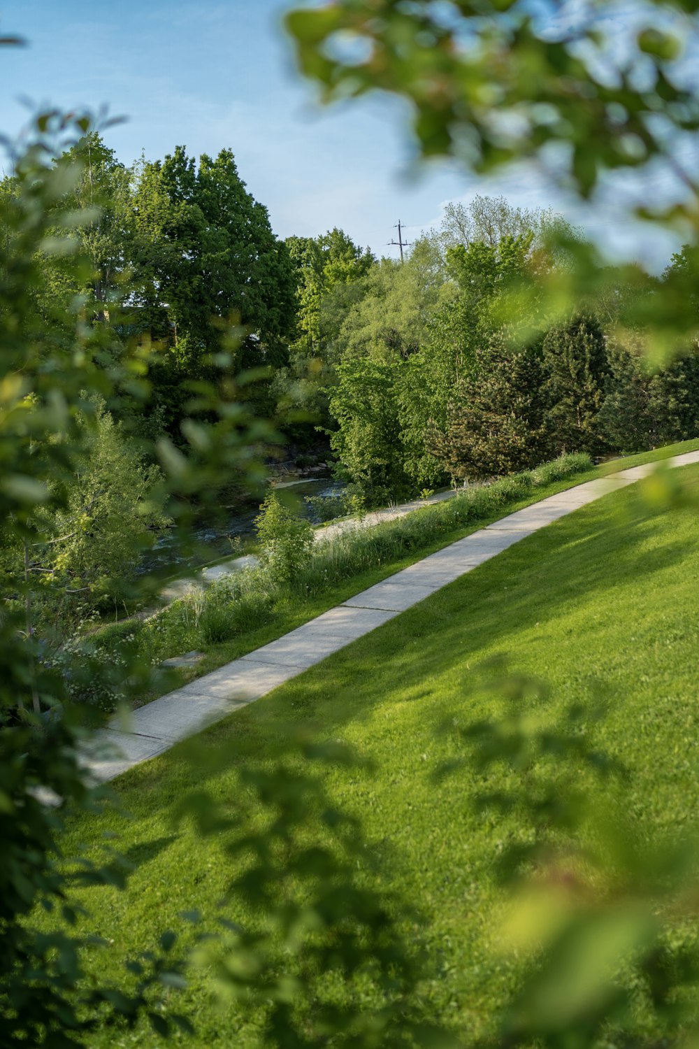 a park bench sitting on top of a lush green field