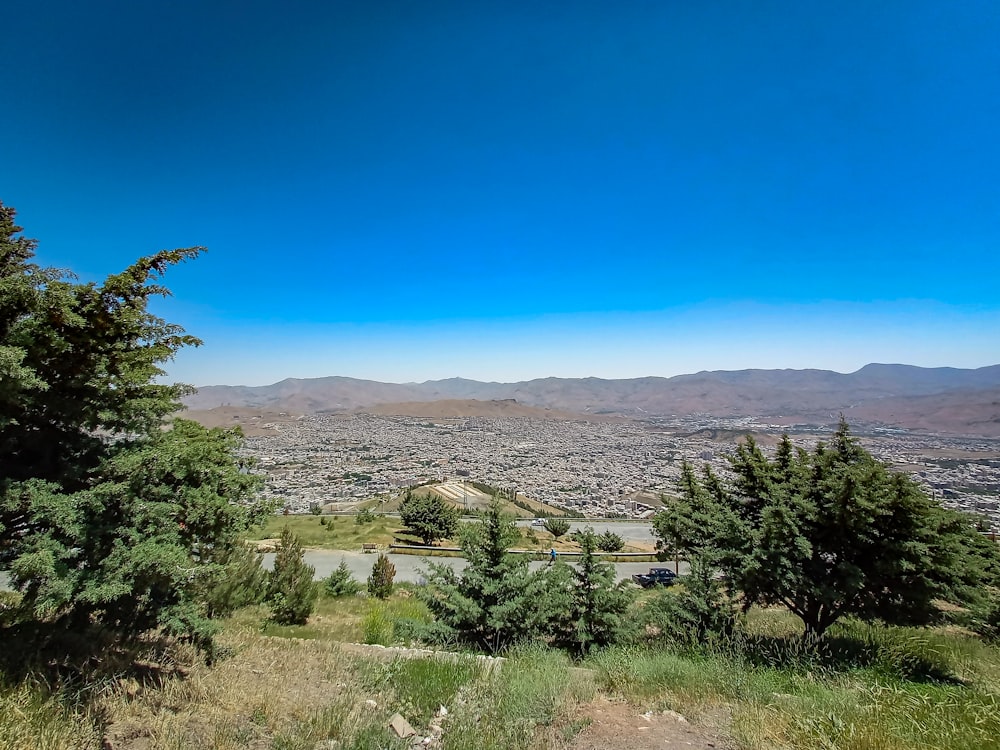 a scenic view of a city from a hill