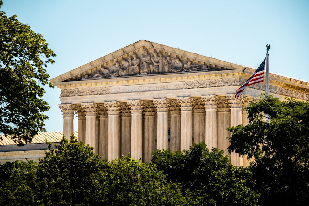 a building with a flag on top of it