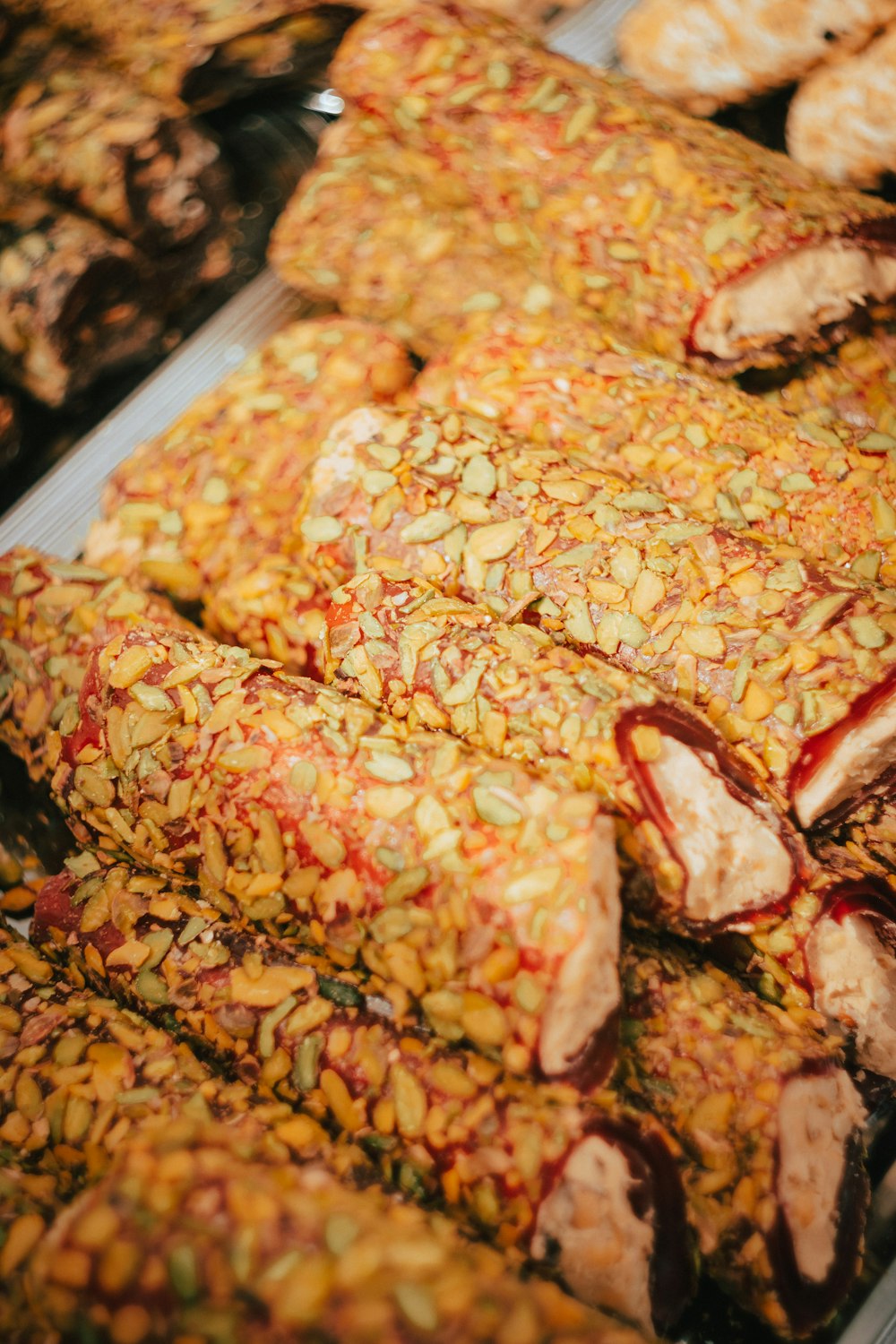 a close up of some food on a tray