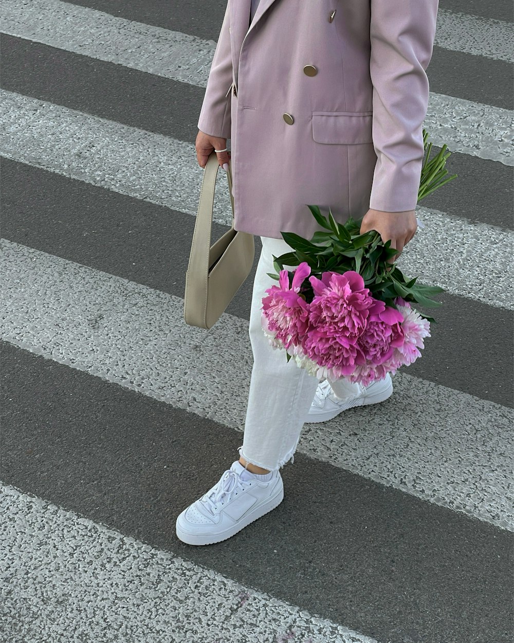 a person holding flowers