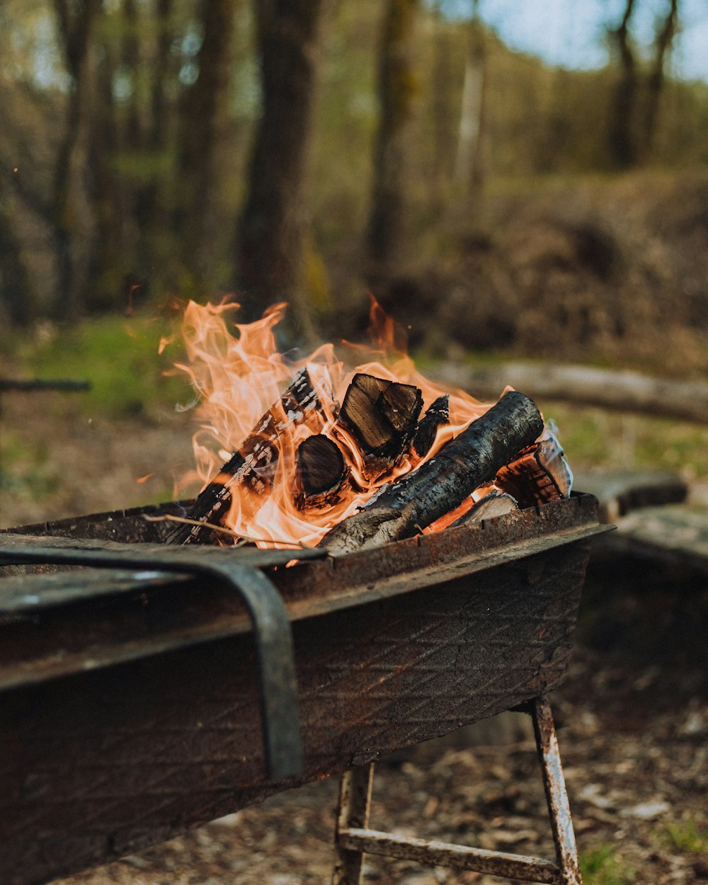 a fire pit with a fire pit