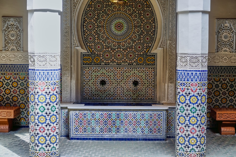 a large ornate gold and blue shrine