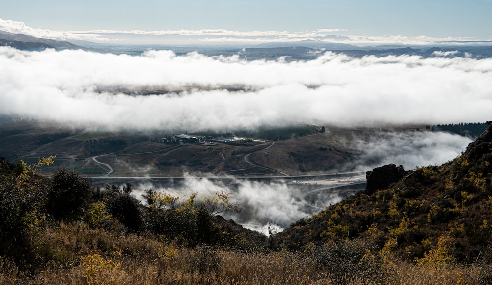 a landscape with hills and trees