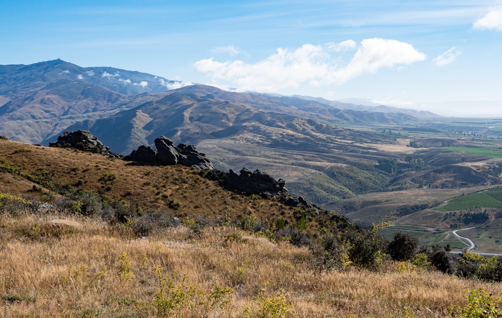 a landscape with hills and trees