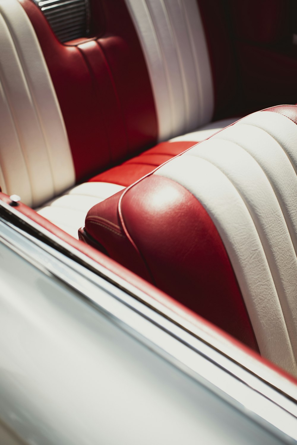 a red and white striped seat
