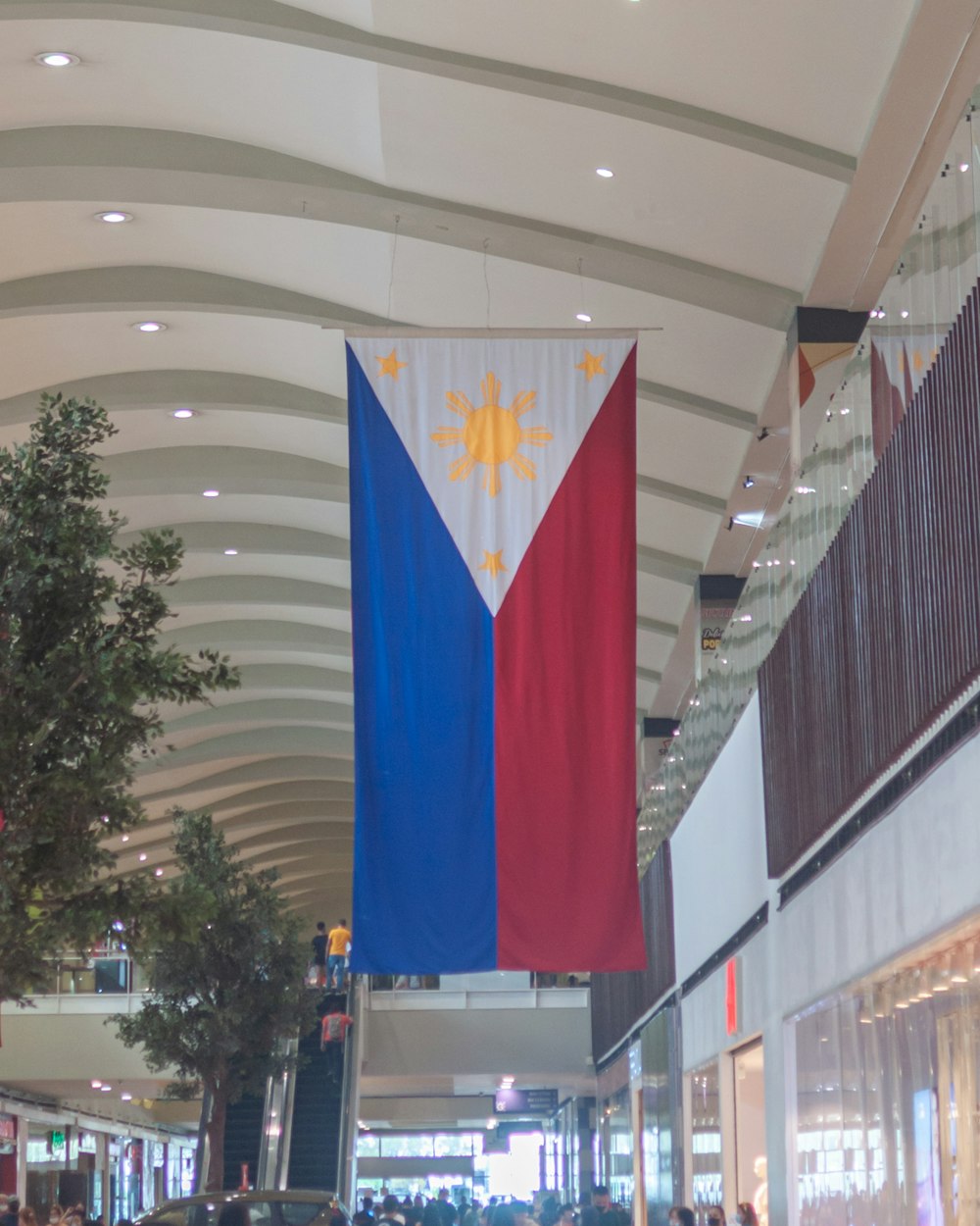 a few flags from the ceiling