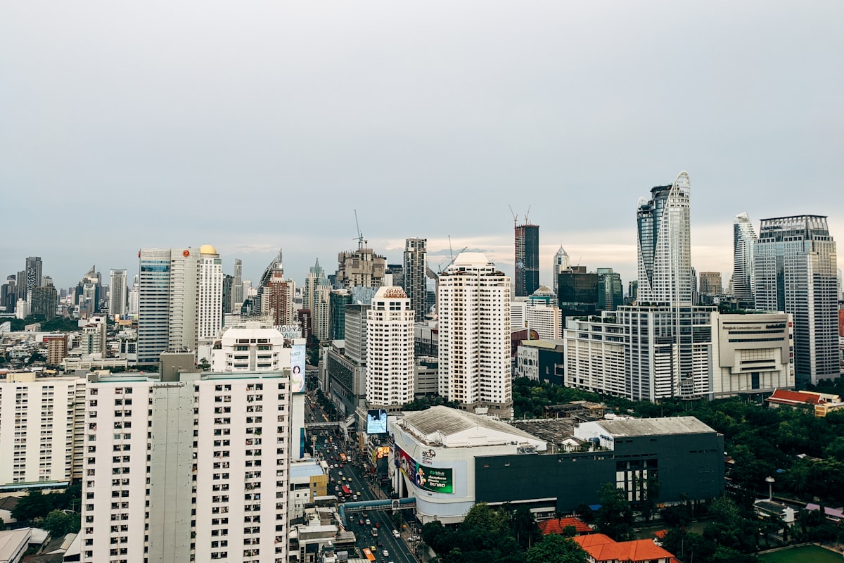 Lagos skyline with modern buildings and busy streets