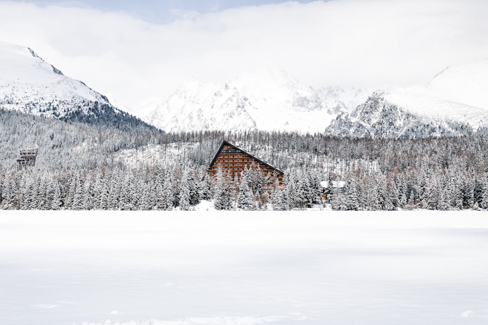 Ein Haus in verschneiter Landschaft