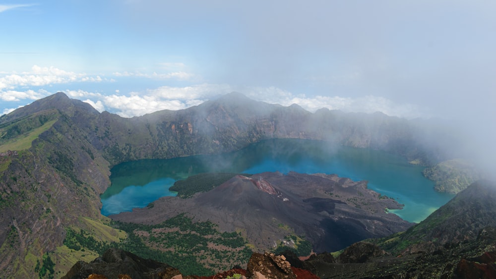 a lake surrounded by mountains