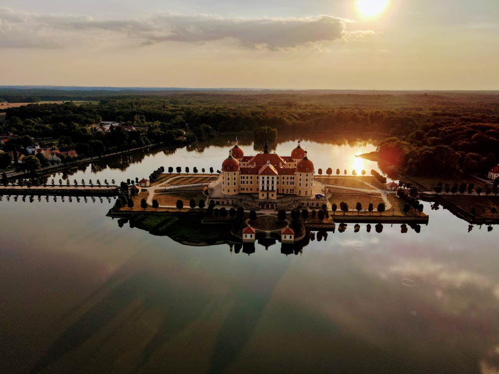 a large building on a hill