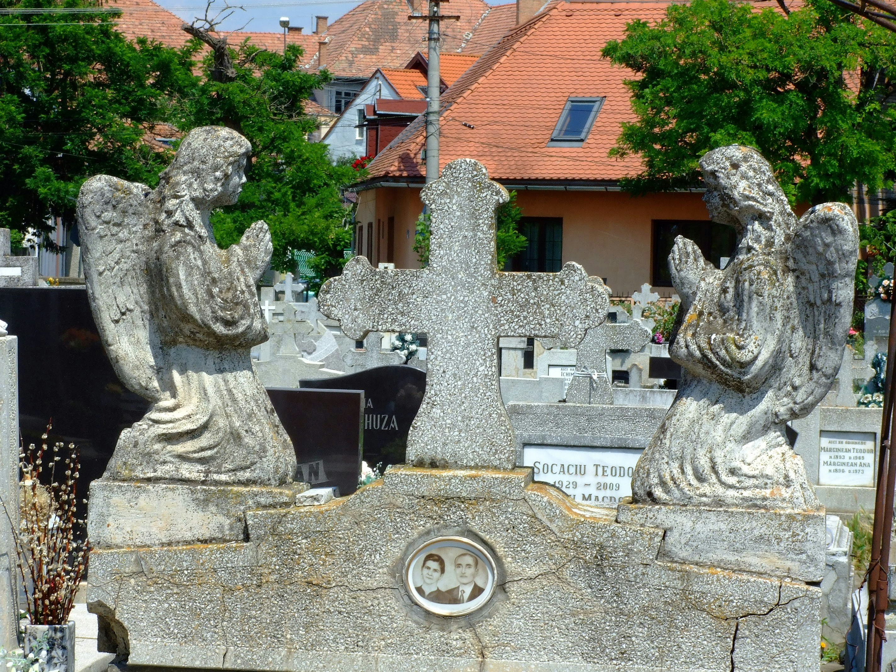 a group of statues outside