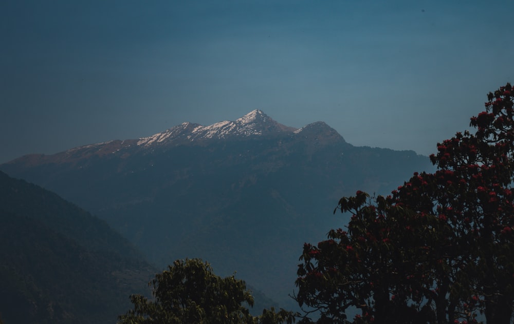 a mountain with snow