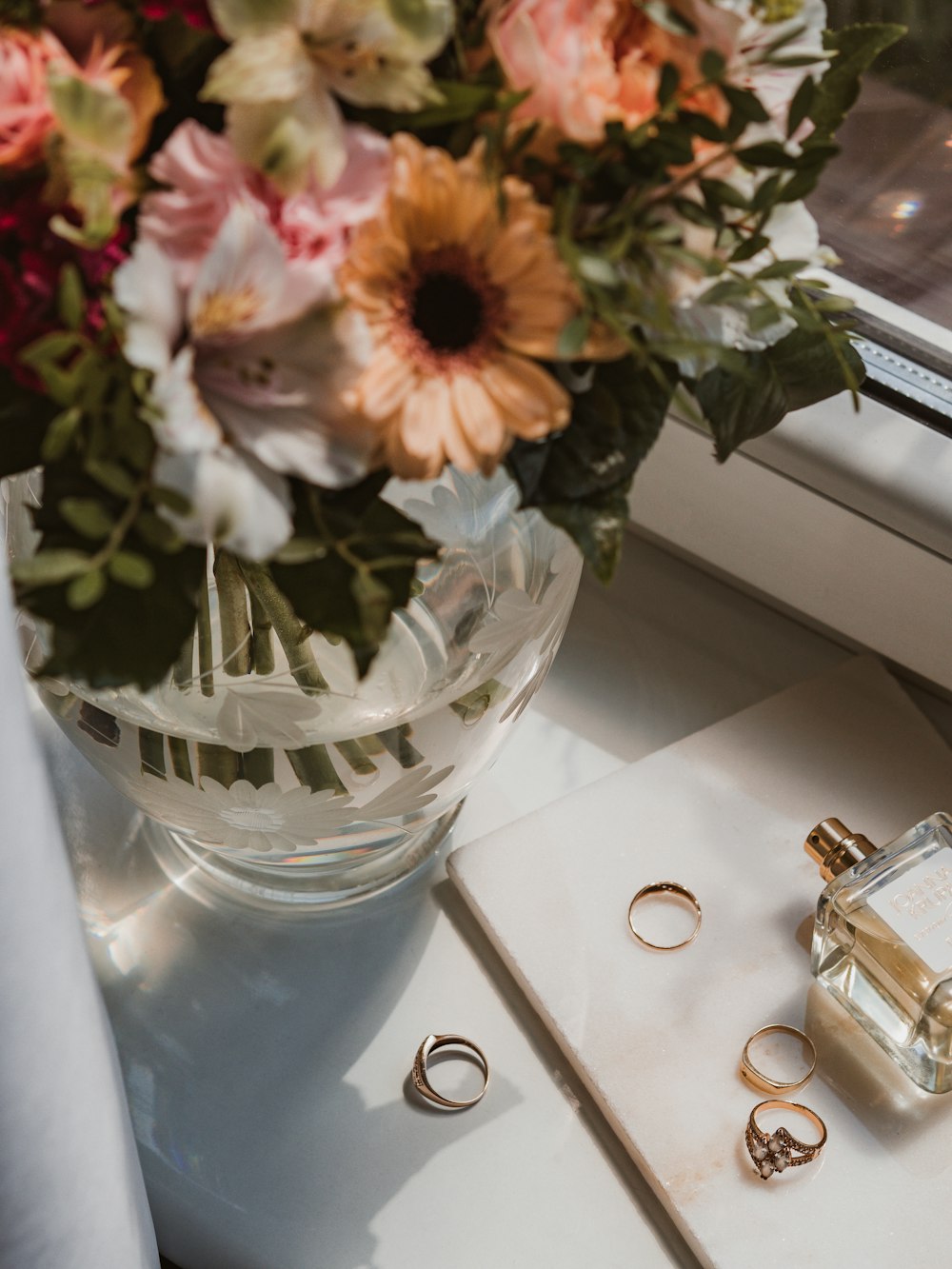 a vase of flowers on a table