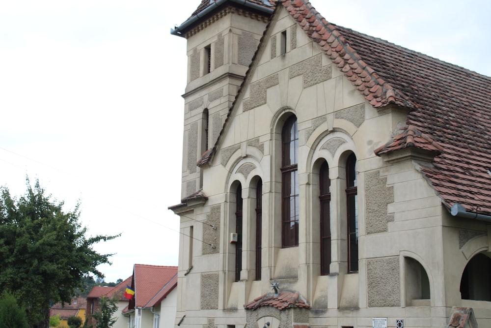 a building with a red roof