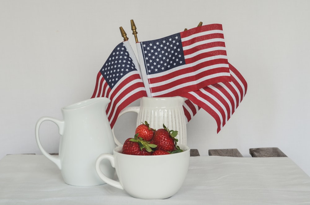 a cup of tea with a flag