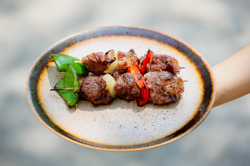 Brocheta de carne con verduras