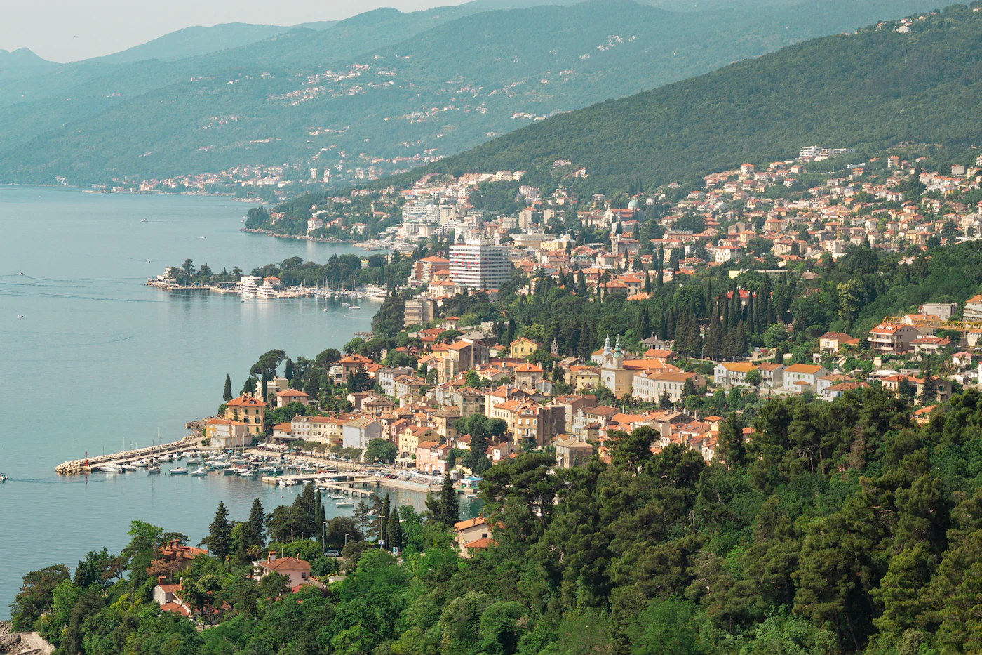 The wooded hills and seafront of Opatija on the Kvarner coast