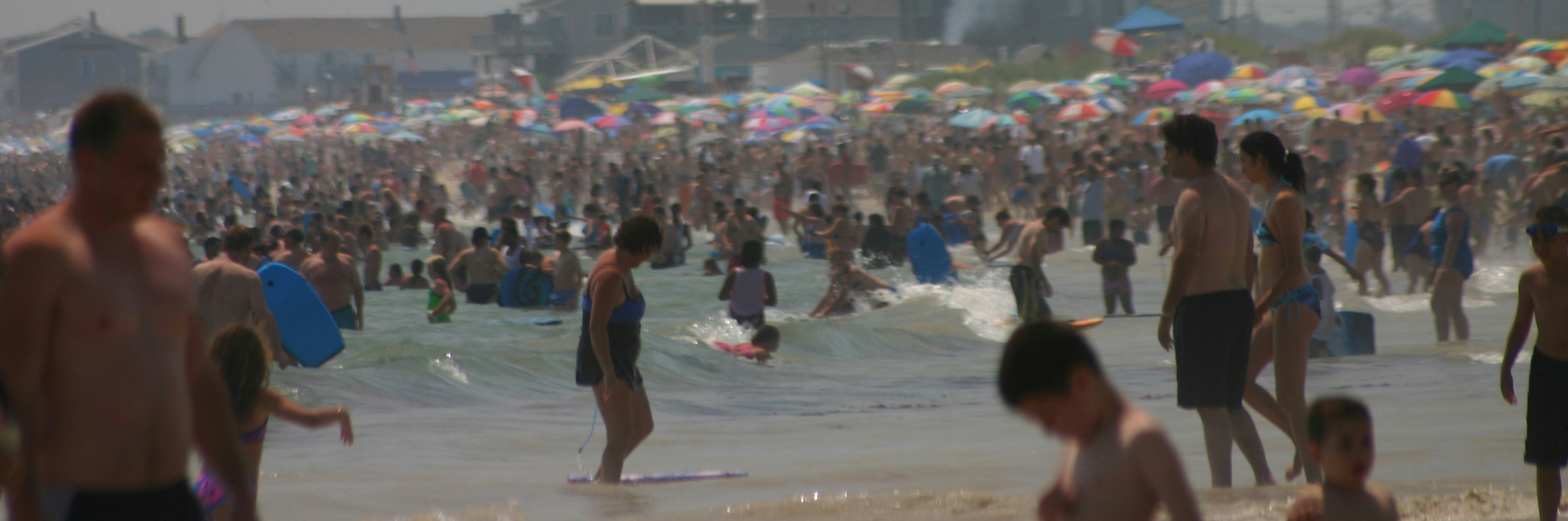 a group of people at a beach