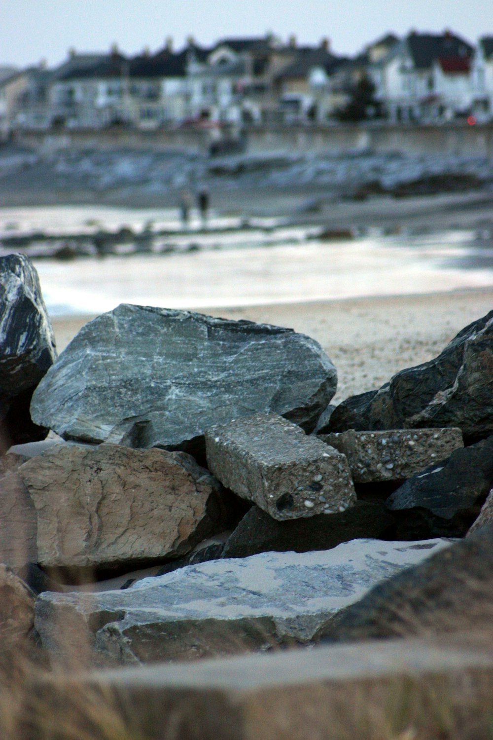 a group of rocks on a beach