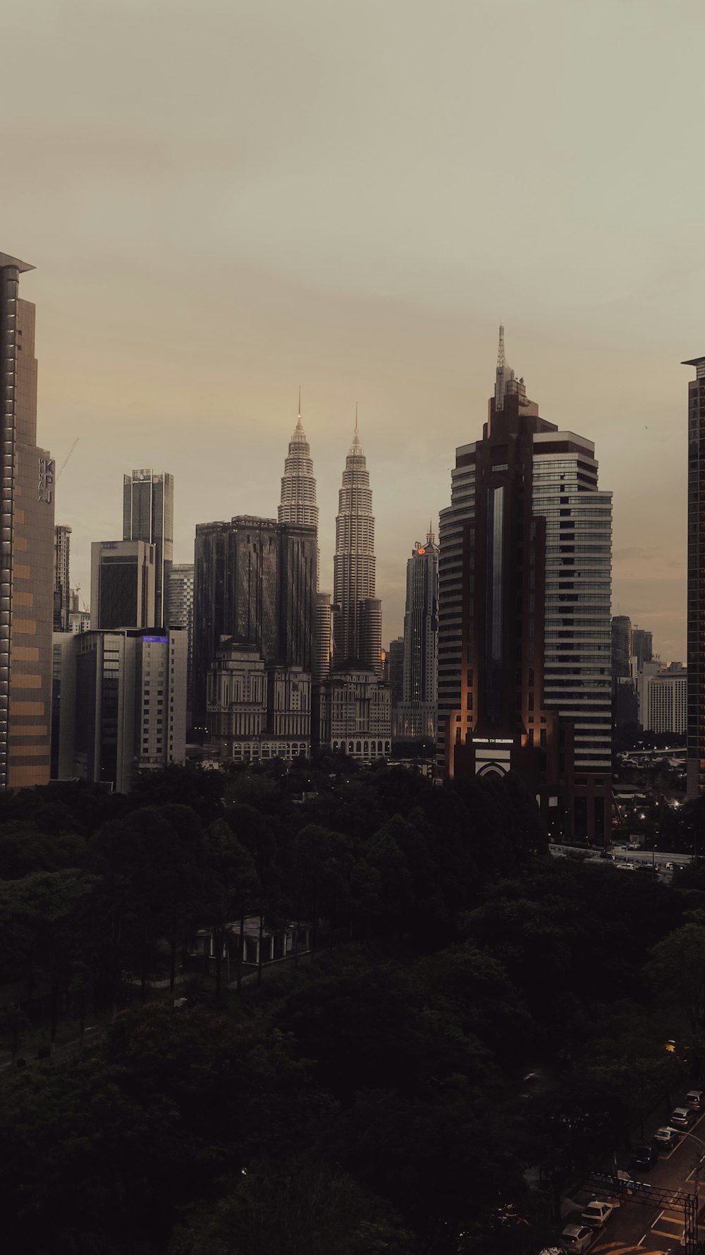 a city skyline with trees