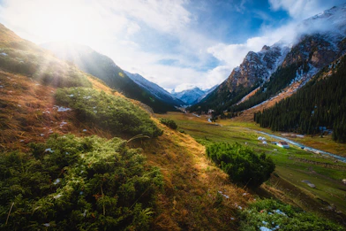 a valley between mountains