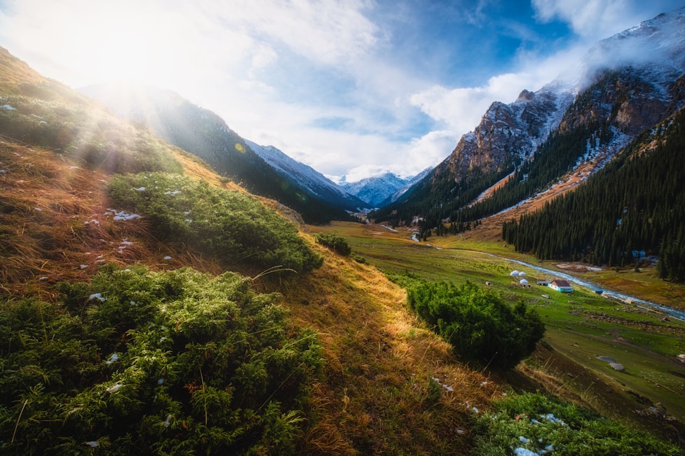 a valley between mountains