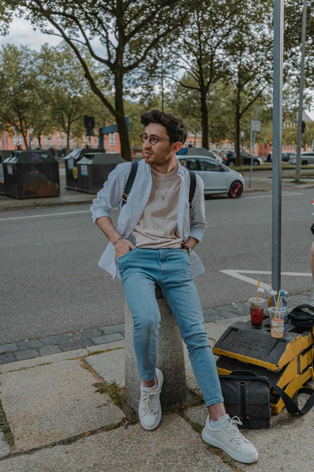 a person walking down the sidewalk