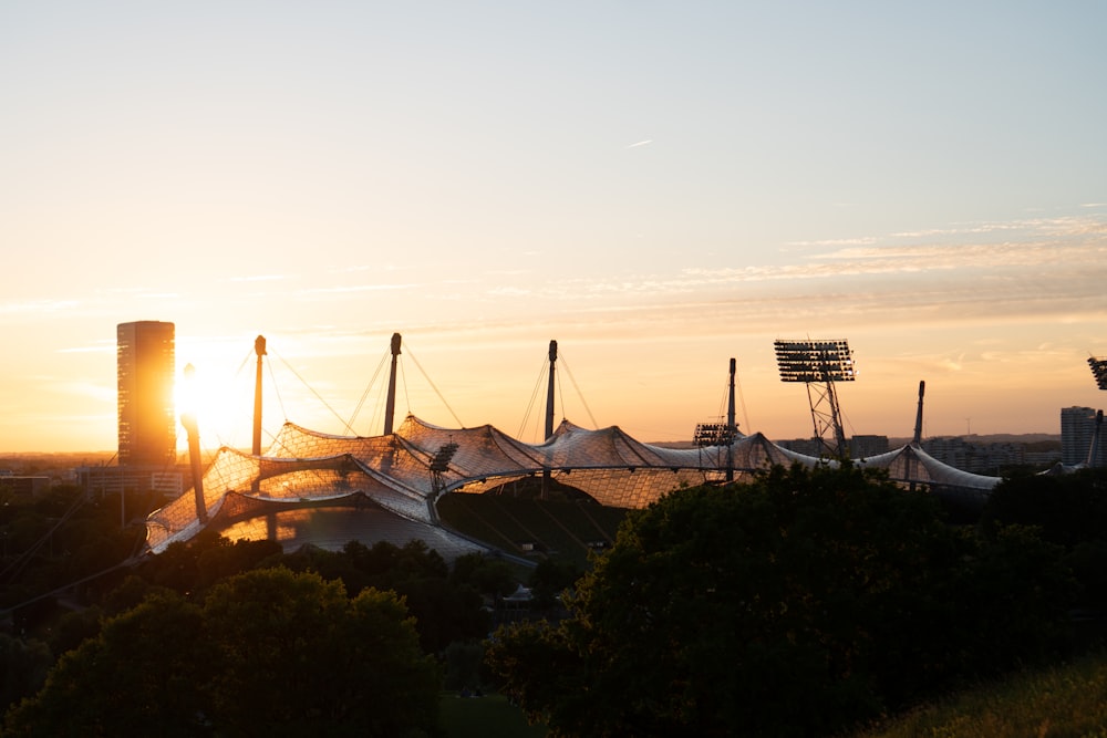 a sunset over a city