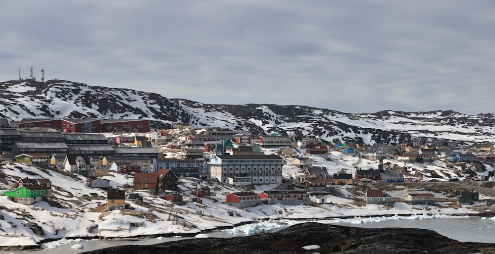 a city with snow on the ground