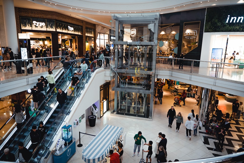 a high angle view of people inside a building