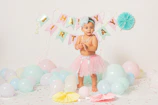 Decorated studio space with balloons and birthday banners celebrating a young dancer's special day