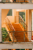 Well-maintained staircase with polished handrails in a residential building
