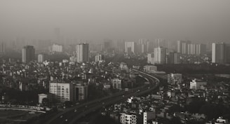 A black and white photo of a city