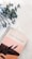 A stylish planner labeled 'Goal Planner' rests on a marble surface. The planner has an elegant design with a pastel pink and peach cover featuring minimalistic black leaf illustrations. Adjacent to the planner is a sprig of dried eucalyptus, adding a natural, calming touch to the scene.