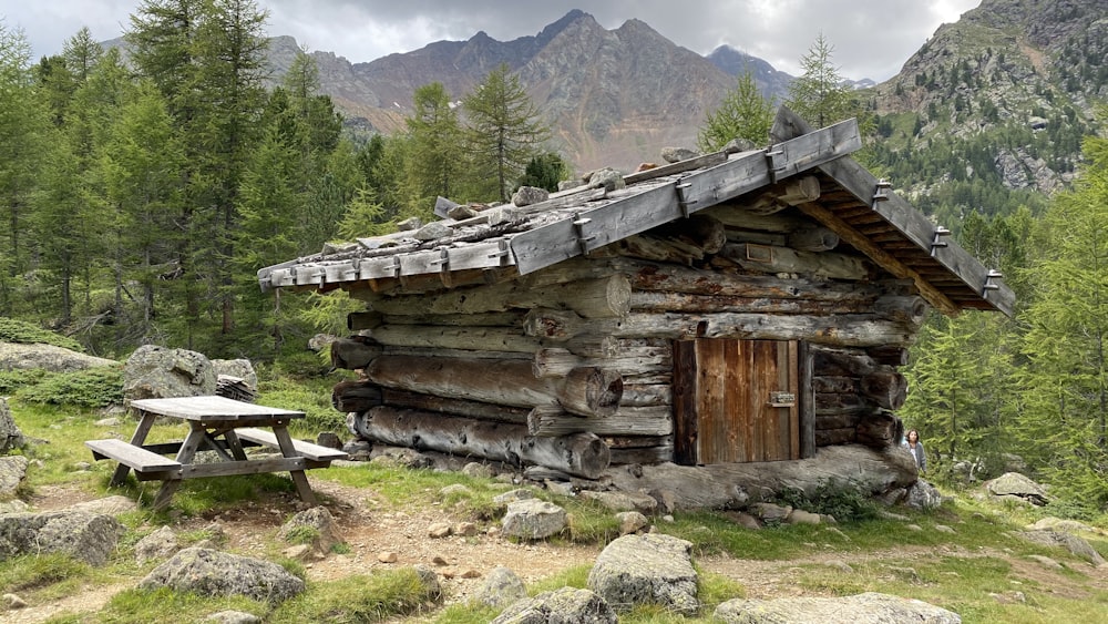 a log cabin in the mountains