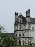 a white building with a tower
